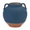 7" Navy Ceramic Urn Vase with Terra Cotta Accent